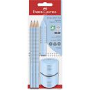 Faber Castell Моливи 3 броя Grip Light Blue B с гума и острилка
