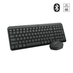 Безжичен комплект от клавиатура и мишка на Logitech, с издръжлива конструкция, изработена от рециклирана пластмаса и Bluetooth® технология!