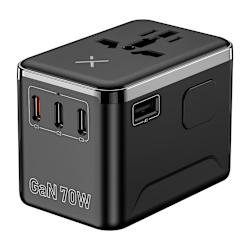 Пътувай и зареждай всичко с Turbo-X Travel Adapter GaN 70W! С 3x USB-C и 1x USB-A, можеш да зареждаш едновременно лаптопа, таблета и телефона си!