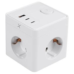 С разклонителя Cube Turbo-X имаш три позиции устройства като монитори, лаптопи и лампи (максимална мощност 3680 W), като същевременно можеш бързо да зареждаш устройствата си с USB-A 18W и 2x USB-C PD 20W!