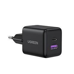 Зарядно устройство UGREEN с GaN технология с портове USB Type-A и USB Type-C®, което осигурява до 30W (Power Delivery) и зарежда до две съвместими устройства едновременно (напр. смартфон, таблет)!