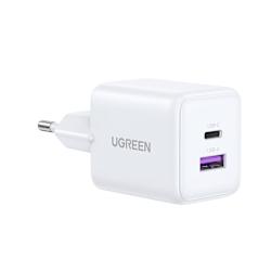 Зарядно устройство UGREEN с GaN технология с портове USB Type-A и USB Type-C®, което осигурява до 30W (Power Delivery) и зарежда до две съвместими устройства едновременно (напр. смартфон, таблет)!