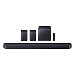 Истински 11.1.4‑канален Full Surround с поддръжка на Wireless Dolby Atmos®, технологии Q-Symphony и SpaceFit Sound Pro, AI Dynamic Bass Control, задни високоговорители и 3D звук с Eclipsa Audio!