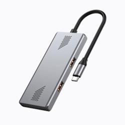 Компактен hub с вграден кабел с конектор USB Type-C (male) и четири порта – два USB Type-A и два USB Type-C – за свързване на периферни устройства и пренос на данни със скорост до 10 Gbps!