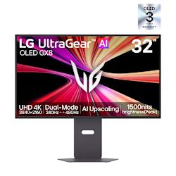 4K OLED геймърски монитор 32" с AI Upscaling! С 4-то поколение Tandem OLED панел, честота на опресняване до 240Hz (4K) и време за реакция 0,03 ms (GtG), LG UltraGear™ evo GX8 обещава реалистичен gaming!