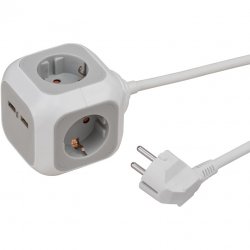 Разклонител с 4 гнезда и 2 USB порта. Контакти с вградена детска защита, разположени във формата на куб, за удобство при употреба и спестяване на пространство!