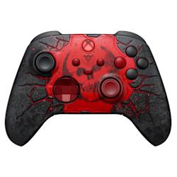 Безжичен контролер Gears of War: E-Day с черни бутони ABY, бутон X в червено, черни и червени джойстици, прозрачен D-Pad и черни странични ръкохватки и задна част, наподобяващи кожа!
