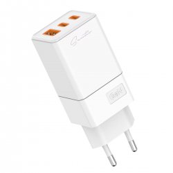 GaN зарядно, което може да зарежда до три устройства едновременно с интелигентно разпределение на захранването (2x USB Type-C® + 1x USB Type-A), осигурявайки защита от претоварване и прегряване!