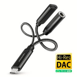 Аудио адаптерът AXAGON ADA-HCPD Hi-Res DAC е идеалният аксесоар за твоя телефон, таблет, лаптоп или настолен компютър с USB-C конектор, като ти осигурява липсващия 3.5mm аудио жак!