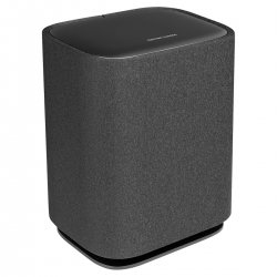 Компактен, безжичен субуфер с елегантни детайли, Bass Reflector дизайн за по-голяма точност, мощен бас, безжично свързване и приложение Harman Kardon One!